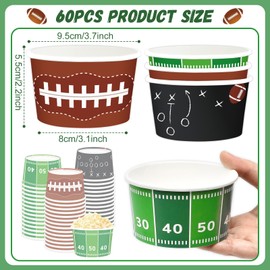 Qyeahkj 60Pcs Football Birthday Snack Bowls, Disposable Paper Ice Cream Soup Chili Bowl for BBQ Picnic, 3 Styles 8oz Football Snack Dessert Treat Cups Sport Game Day Events Household Party Supplies Decor