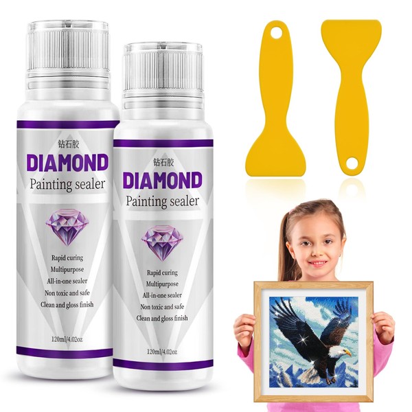 2 Pack 240ML Diamond Painting Sealer with Glue Scraper, 5D
