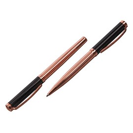 Stratton Ballpoint & Roller Ball Pen Set - Black & Rose Gold