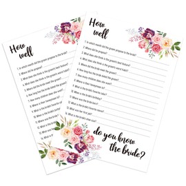 OXEDP How Well Do You Know The Bride Game, Bridal Shower Questionnaire Cards, Who Knows The Bride Best, Floral Wedding Game, Bridal Shower Games, Bachelorette Party Games -WKTB02