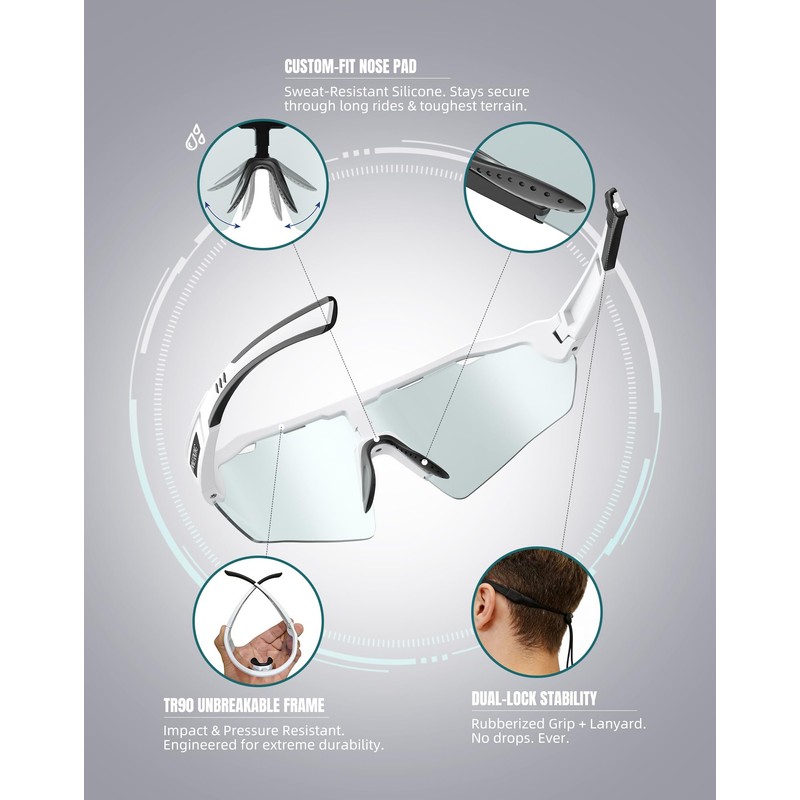 Innerking Photochromic Cycling Glasses for Men and Women, Bike Glasses
