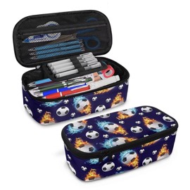 COEQINE Pencil Box for School Boys Pencil Case Large Capacity Pencil Organizer with Mesh Pocket and Pencil Slot Keep Organizer Teens Boys 10-12 Age,Soccer Ball Print