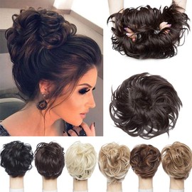 S-noilite 8 Inch Large Tousled Updo Ponytails Messy Hair Bun 80G Thick Donut Updo Scrunchies Hairpiece Ponytail Hair Extensions for Women Girls //Medium Brown to Bleach Blonde