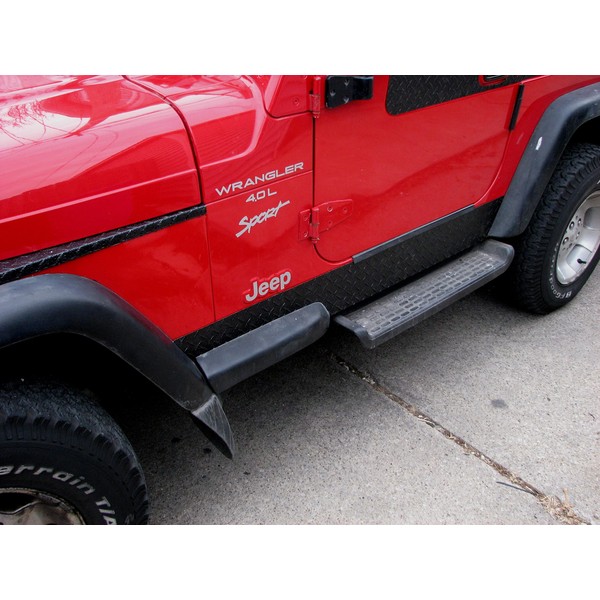 Fits Jeep Tj Diamond Plate Black Side Rocker Panels with 1 Inch Bend & Cut Out
