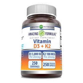 Amazing Nutrition Vitamina D3 5000 Iu Y K2 100 Mcg 250 Caps