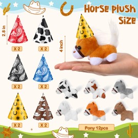 JellyArch 48 Pcs Adopt a Horse Party Favors Include 12 Mini Horse Stuffed Animals 12 Foldable Paper Boxes 12 Adoption Cards 12 Hats for Adopt a Pet Farm Western Party Favor Supplies(Foal)
