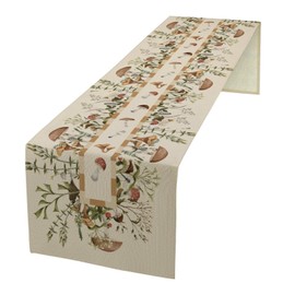 JanJCurt Wild Mushroom Table Runner, Retro Floral Plants Botanical Print Table Cover for Kitchen Dining Table Wedding Home Party Decor, 13x90inch