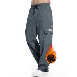 Tapata Men's 30" Regular Fleece Lined Corduroy Cargo Pants Heavyweight Baggy Sweatpants Casual Elastic Waist Slacks, Dark Grey, XL