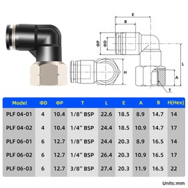 TAILONZ PNEUMATIC Female Elbow 4mm Tube OD x 1/4 Inch BSP Thread Push to Connect Fittings PLF4-02(Pack of 2)
