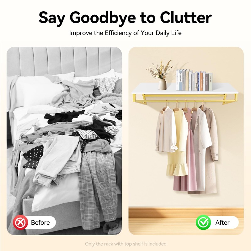 ILWorkTLs Wall Mounted Clothes Rack with Top Shelf,Display Garment Rack,Heavy