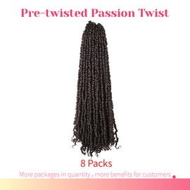 The BOHOBABE Pre-twisted Passion Twist Crochet Hair 18 Inch Long Pre-looped Crochet Passion Twist Braiding Hair 8 Packs Soft Bohemian Twists (4#)