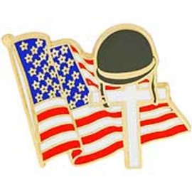 American flag with White Memorial Cross Pin 1"