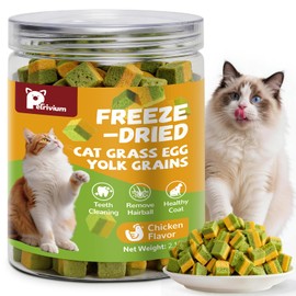 Cat Grass Treats for Indoor Cats, 60g Freeze-Dried Cat Grass & Egg Yolk Treats - Feline Grass Treаts for Hairball Control and Healthy Coat, Chicken Flavor