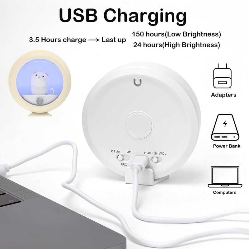 Attivolife Cute Cat Night Light, Motion Sensor LED Yellow Lamp