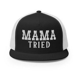 RIVEMUG NG Mama Tried Trucker Hat Flat Bill High Crown Adjustable Funny Cap Black/White