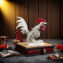 U WONDERFUL - Decoración de esqueleto de pollo, decoración de mesa de Halloween, estatuilla de gallo espeluznante para exteriores, interior, recámara, estante de tanque