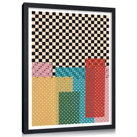 Guwinexi Modern Abstract Mosaic Dot Painting Canvas Wall Art - 12x16 Inch, Solid Wood Frame, Contemporary Living Room Decor, Unique Housewarming Gift for Home, Office