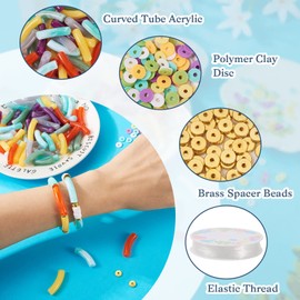 Craftdady 960+ Clay Beads Bracelet Making Kit, Chunky Acrylic Tube Beads, Flat Round Golden Heishi Beads, Spacer Beads, DIY Stretch Bracelet for Women and Girls 8mm