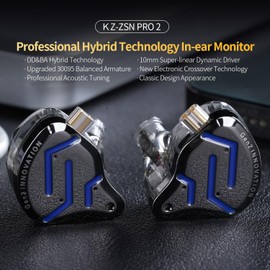 KZ ZSN Pro 2 In Ear Monitors, KZ Wired Earbuds Headphones with Hybrid 1ba 1dd Drivers, High Fidelity Musicians in-Ear Earphones with Tangle-Free Cable for Gaming