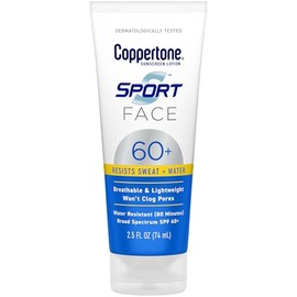 Coppertone Sport Face Protector Solar Loción Spf 60+, Protector Solar Resistente Al Agua, Protector Solar Spf 60+ De Amplio Espectro, Tubo De 2.5 Fl Oz