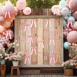 XunYee 48 Pcs 9.8'' 5.9'' 3.9'' Pink Satin Ribbon Bow for Coquette Birthday Party Decorations Pink Twist Tie Bows for Crafts Wrapping Wedding Baby Shower Bridal Shower Bachelorette Party Decor