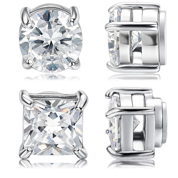 2 Pairs Stainless Steel Magnetic Stud Earrings, Fake Round and