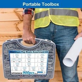 smseace 900Pcs Pop Rivets Assortment Kit Packed in Handheld Box 14-Sizes (3/32 inch1/8 inch5/32 inch3/16 inch1/4 inch) Assorted Blind Rivets for Metal,Furniture,Automotive,Instrument