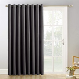 Sun Zero Easton Extra-Wide Blackout Sliding Patio Door Curtain Panel with Pull Wand, 100" x 84", Charcoal Gray