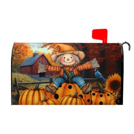 VentuCoven Fall Mailbox Covers Magnetic Scarecrow Pumpkin Mailbox Cover Standard Size 21x18 inch Harvest Autumn Sunflower Post Letter Box Cover Wrap for Outdoor Garden Decor Maple Leaves
