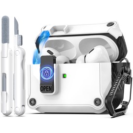 R-fun R-fun Compatible with AirPods Pro 2nd Generation 2023(USB-C),2022(Lightning Cable),1st Gen 2019 Charging Case, Full Drop Protection Auto Pop-Up Lid Design with Cleaner Kit,White