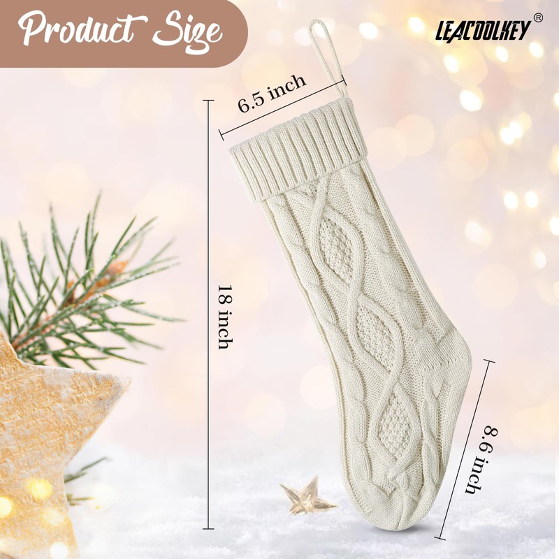 LEACOOLKEY 2 Pack Christmas Stockings 18 Inch Large Size Cable