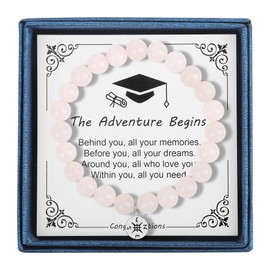 Graduation Bracelet Gifts for Her Him 2025, College High Middle School 5th 6th 8th Graduation, Stretch Beads Compass Bracelet for Women Men Son Sister Brother, Jewelry Gift - Pink