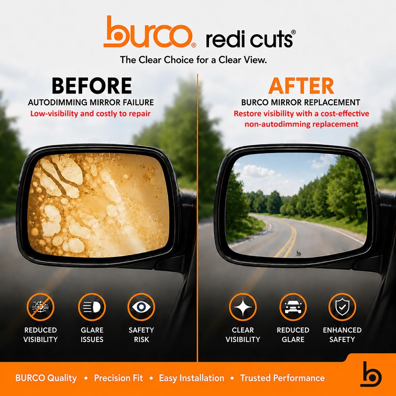 Burco 2838 Flat Driver Side View Power Mirror Glass, Fits