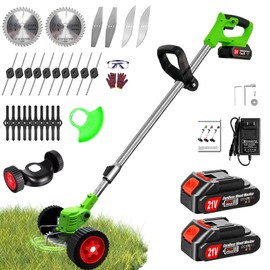 Electric Weed Wacker Eater Battery Powered Cordless Weed Trimmer Battery Operated, 21V Portable Grass Trimmer/Lawn Edger/Mower/Brush Cutter with 2 Li-Ion Battery for Lawn Garden Pruning/Trimming