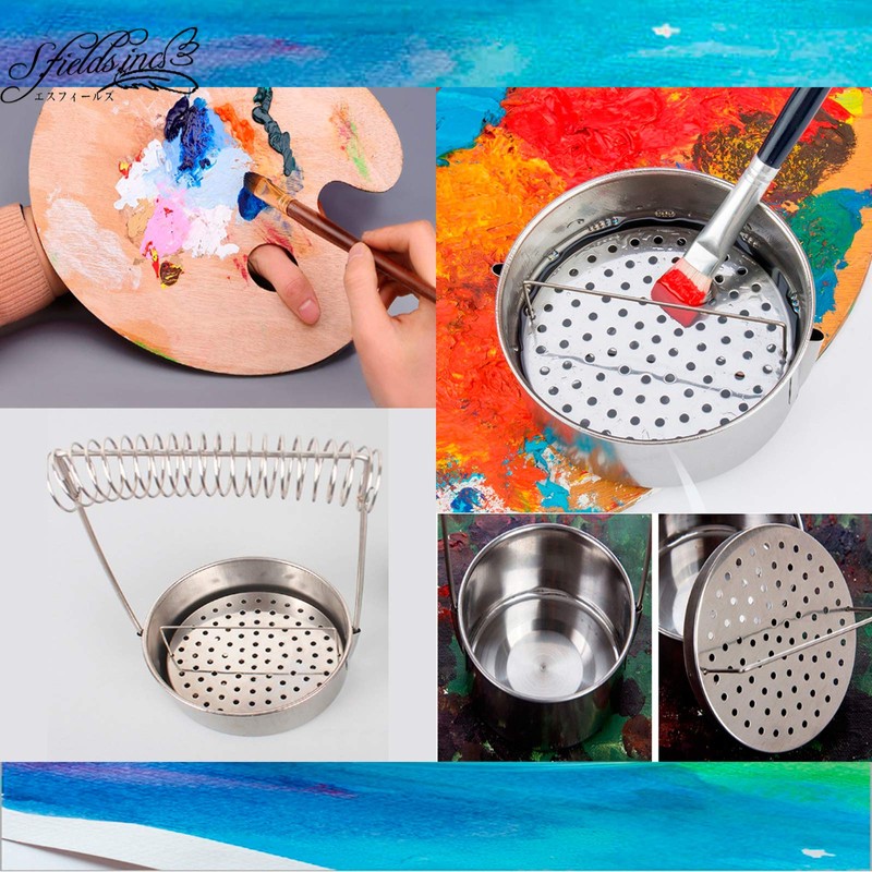 S.fields.inc Brush Washing Bucket, Compact, Oil Painting, Watercolor Painting, Stainless