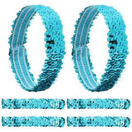 GORGECRAFT 12 Pieces Sequin Headband Elastic Luminous Stretchy Glitter Fashion Adjustable Hair Band Accessory Set for Women Sports Dance Party Teams Business (Deep Sky Blue)