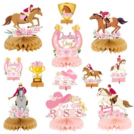 ANGOLIO 12Pcs Pink Derby Day Party Honeycomb Centerpieces Horsing Racing Decorations Run for The Red Roses Horsing Racing Honeycomb Table Centerpieces Decorations Birthday Derby Party Supplies