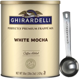 Ghirardelli White Mocha Premium Frappé Mix, 3.12 lb Can with Ghirardelli Stamped Barista Spoon