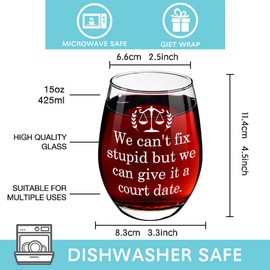 Lawyer Gifts for Men Women, Funny We Can’t Fix Stupid Wine Glass Gift for Lawyer, Birthday Gifts for Coworker Attorney, Law School Law-Student Gift, Future Lawyers Law Humor Gifts for Her Him