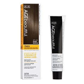 AGEbeautiful Permanent Liqui Creme Hair Color Dye | 100% Gray Coverage | Anti-Aging | Biotin for Thicker, Fuller Hair | Professional Salon Coloring | 7NNV Dark Intense Neutral Violet Blonde