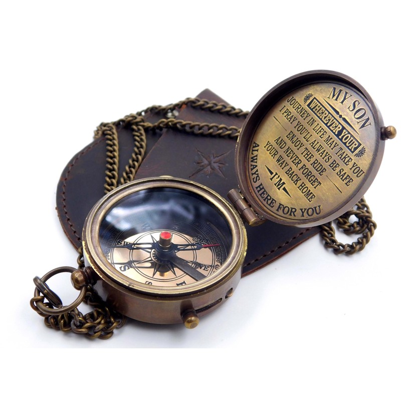 KHUMYAYAD - Brass Compass with Inspirational Saying for Son Engraved