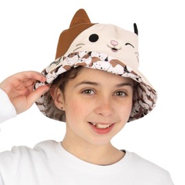 Squishmallows Reversible Girls Hat, Cam The Cat Kids Bucket Hat, Girls Summer Cap, One Size Cream