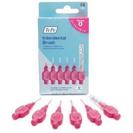 TEPE - Cepillo interdental original suave para limpieza de dientes, paquete de 6 unidades, 0,40 mm, huecos extra pequeños/pequeños, color rosa, tamaño 0