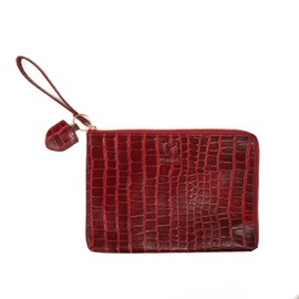 GERMANUS Ella Wristlet Clutch and Key Ring Set, Wristlet, Leather, Cowhide with Embossing, Croco Red, Red crocodile, Contemporary