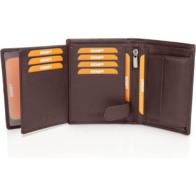 KRONIFY Men's Leather Wallet, Genuine Leather Wallet, RFID Protection, Landscape