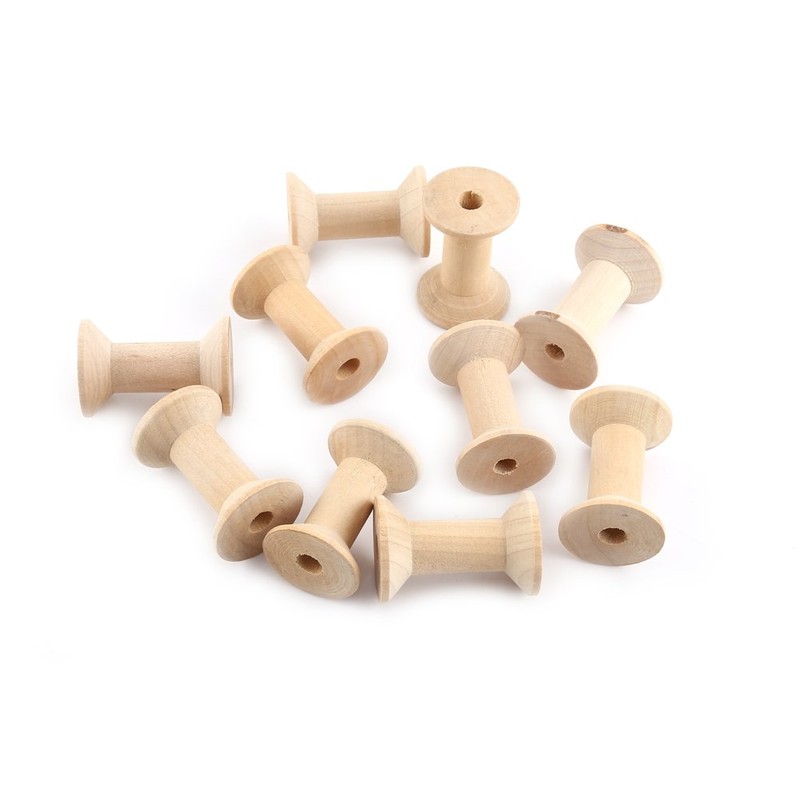 Mini Wooden Bobbins, Pack of 10 Unfinished Wooden Bobbins, Empty