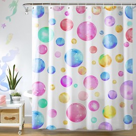 MelonBoat Colorful Bubble Shower Curtain, Kids Shower Curtain with 12 Hooks. Waterproof Quick Dry Watercolor dot Bathroom Decorative Fabric,Decorations for Bathroom Home Indoor Decor, 72" x 72"