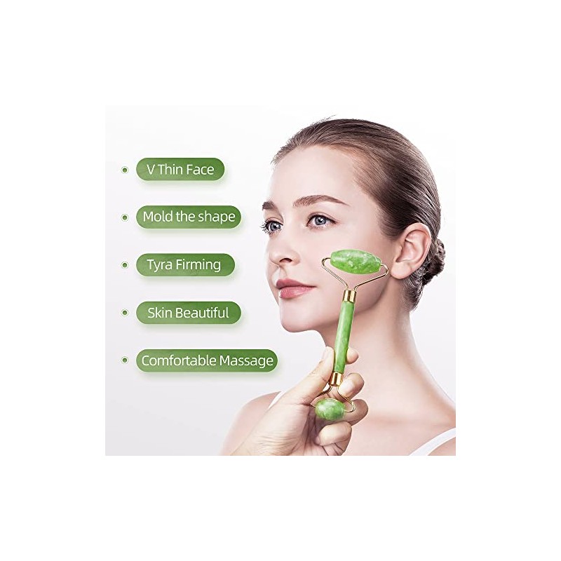 AECW 3-in-1 Natural Jade Roller and Gua Sha Set for