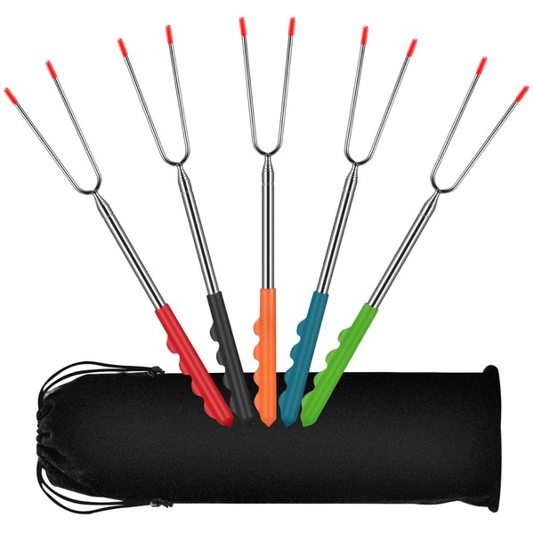 FISHOAKY Barbecue Skewers, Set of 5, Stainless Steel, 32-115 cm,