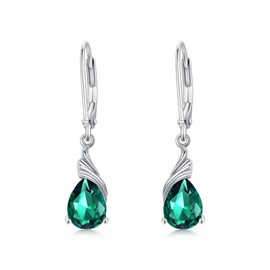 SEIYANG May Birthstone Earrings for Women Emerald Earrings Teardrop Dangle Drop Earrings Birthday Anniversary Fine Jewelry for Women Girls